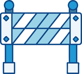 Blue and white construction barrier icon with diagonal stripes safety warning