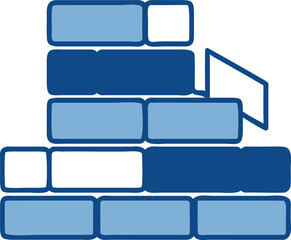 Blue and light blue rectangular blocks stacked with a speech bubble rectangle