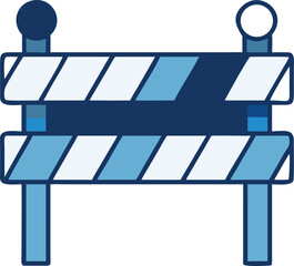 Blue and white construction barrier tape icon with dark blue posts safety