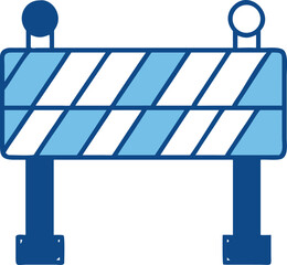 Blue and white striped construction barrier icon with dark blue posts vector