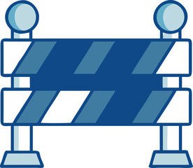 Blue and white construction barrier with reflective elements fence icon