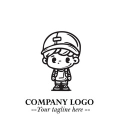 Black and White Chibi Boy Illustration with Jacket and Boots in Bold Thick Line Art Minimal Style
