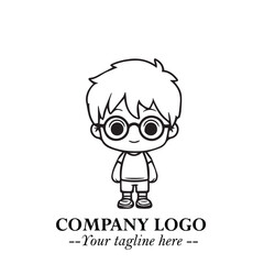 Black and White Chibi Boy Illustration with Jacket and Boots in Bold Thick Line Art Minimal Style
