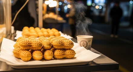 Korean Peanut Bread Street Vendor At Night
