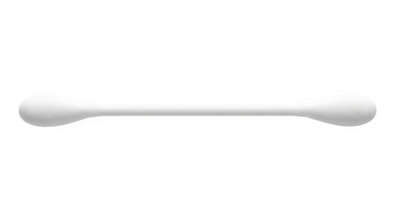 A single white cotton swab lying horizontally, isolated on a clean transparent background, perfect for hygiene and personal care concepts