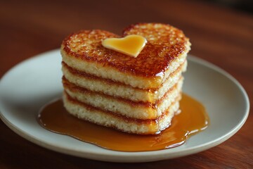 Romantic Breakfast Pancake Stack with Heart Butter Topping
