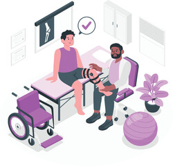 Physiotherapist examining a patient's knee with X-ray and equipment physiotherapy physical therapy