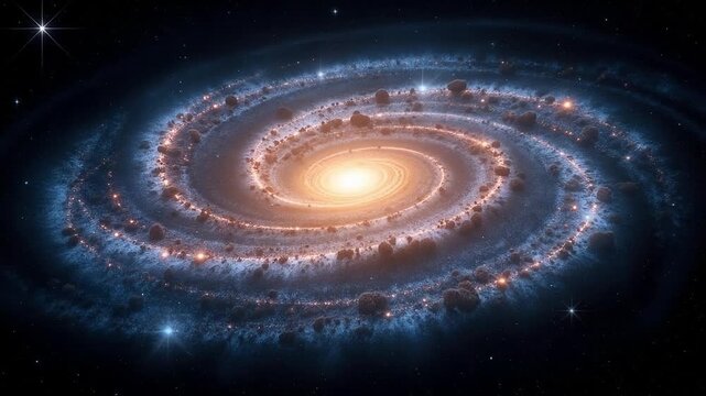 Stunning spiral galaxy gracefully swirling with cosmic dust and brilliant celestial glow, perfect for science documentaries and space exploration films