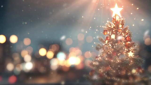 Holiday Cheer Beneath the Christmas Lights, Beautiful Christmas Tree in Winter Wonderland