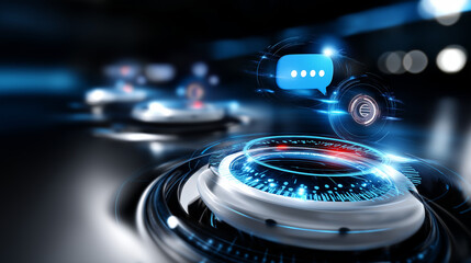 Digital conversational interface with artificial intelligence providing instant responses and automated customer support, with copy space