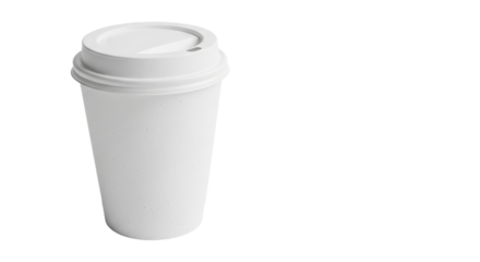 Minimalist white coffee cup with lid isolated on black background
