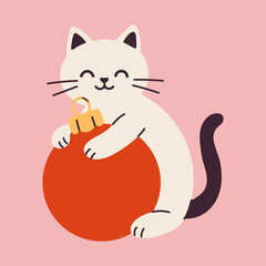 Festive Cat Holding Christmas Decoration