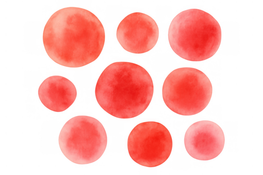 Watercolor red circles and dots set, creating a collection of splash elements with a transparent background