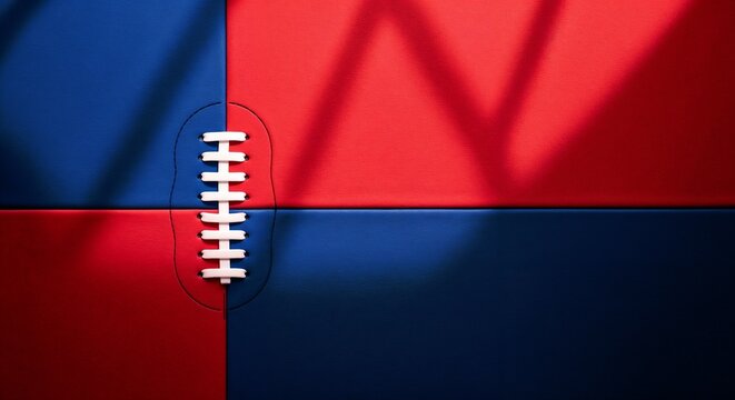 Abstract red and blue padded panels with white lacing detail for sports themes, teamwork concepts, creative design layouts, fitness center branding, gym interiors, blogs, and presentations