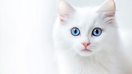Obraz premium A Gorgeous White Turkish Angora Cat With Striking Blue Eyes, Radiating Elegance and Grace.