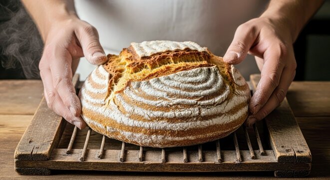 Rustic Broa de Milho Corn Bread, Artisan Baker's Hands, Traditional Portuguese Craft