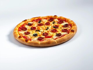 A single, mouthwatering pizza sits on a stark, unadorned backdrop, highlighting its cheesy goodness,  gourmet,  single