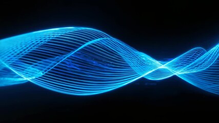 Emerging glowing blue sine-wave mesh undulating in digital void, pulsing for seamless loop effect - Powered by Adobe