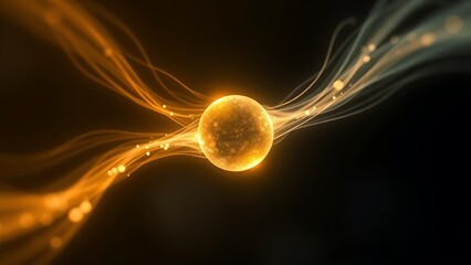 subjective. A single, glowing primordial cell dividing rapidly in a dark aquatic environment with vibrant energy trails. STEM education sheets.