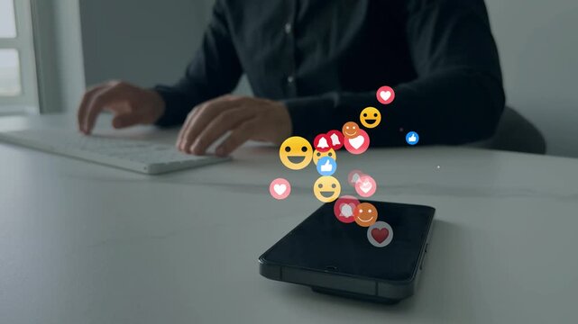 Interactive with friends on chat with emoticon feedback.Social media,marketing, like,social network,blog,live,chat reaction and livestream.Emoticon icons of Social Media.