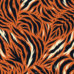 Vectand tiger skin pattern illustration with wild animal stripes and fur texture background, great fand wallpaper murals, fabric prints, tile surfaces, and decandative projects.