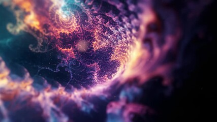 Opening fractal spiral rotating in cosmic void, camera pulling back revealing branching filaments - Powered by Adobe