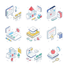 Well designed school and education isometric illustrations in trendy style
