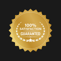 Gold badge with crown and luxury ribbon emblem .Satisfaction guaranteed badge.
