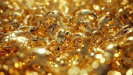 Advancing camera in scene revealing golden tendrils loops, lattice shifting focus with bokeh lights - Powered by Adobe