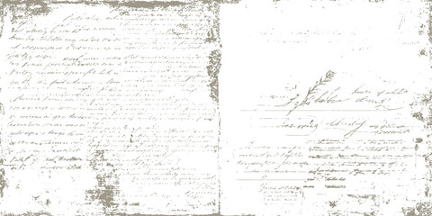 Faded sepia toned handwritten script on aged parchment with distressed textured borders and a delicate floral sprig detail