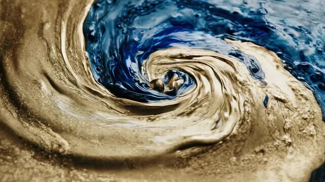 Gold And Blue Liquid Swirling Together In A Dynamic Abstract Motion