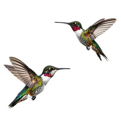 Fototapeta premium Small green hummingbird flying on white background