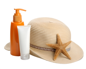Beach Essentials Sunscreen Hat Starfish Isolated on White