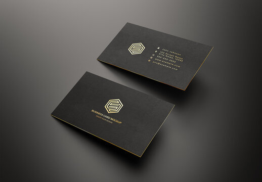 Black Business Cards With Shadows Mockup