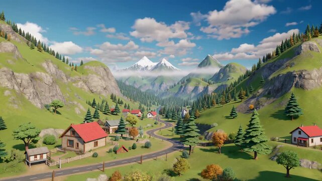 3D rendering of mountain countryside scenery