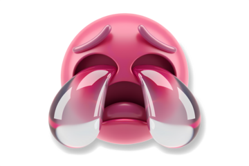 Pink colour 3d cry emoji on transparent background.
