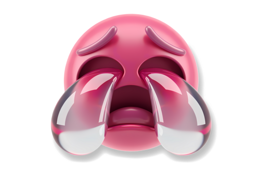 Pink colour 3d cry emoji on transparent background.