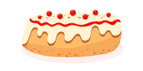 Festive Christmas cupcake with white icing, decorated with red berries on top, hand painted in soft warm colors, cozy festive mood, minimalist style, isolated on white background, vector illustration.
