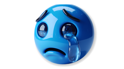3D blue colour sad emoji on transparent background.