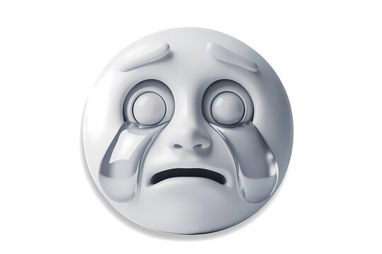 3d rendered white crying emoji on white background.