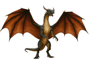 Isolated Dragon on White with Wings, Mythical Creature Standing, Fantasy Concept Art
