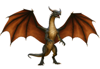 Isolated Dragon on White with Wings, Mythical Creature Standing, Fantasy Concept Art