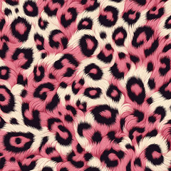 Trendy pink leopard fur texture with spotted animal pattern, ideal for fabric design, stylish wallpaper, and camouflage background.