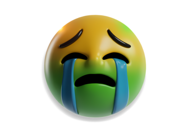 Crying emoji on white background.