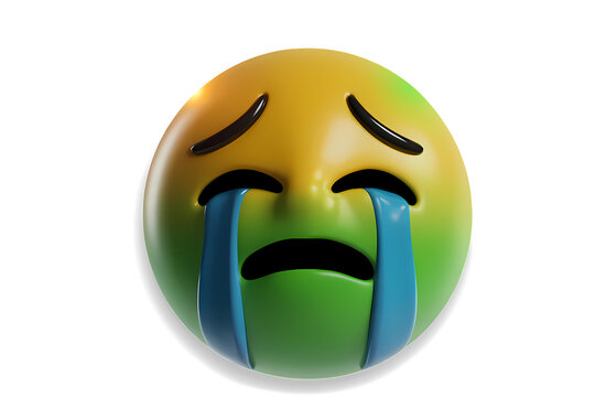 Crying emoji on white background.