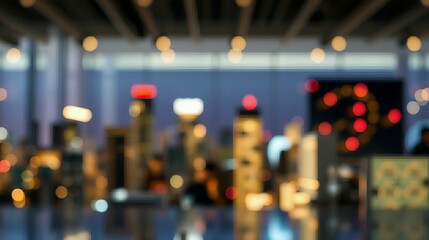 Blurred city lights with bokeh effect at night modern urban skyline background. Generative AI 