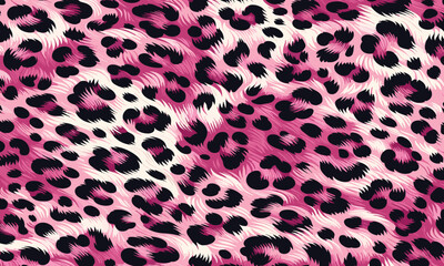 Pink leopard fur texture pattern with exotic spotted skin design, suited for fashion prints, wallpaper, and camouflage.