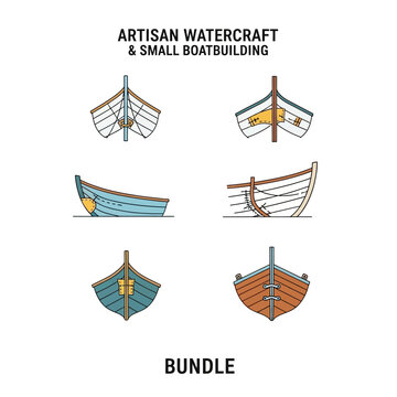 Artisan watercraft and small boatbuilding vector icon set.