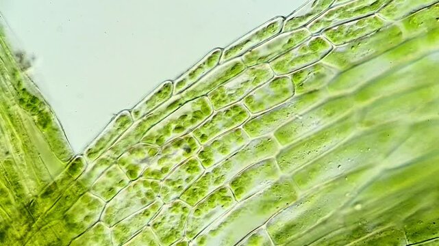 Cellular Network of Moss Leaf Seen Through Microscope