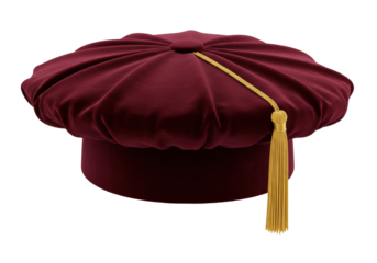 Isolated Doctoral tam with gold tassel for graduation ceremony, velvet academical cap